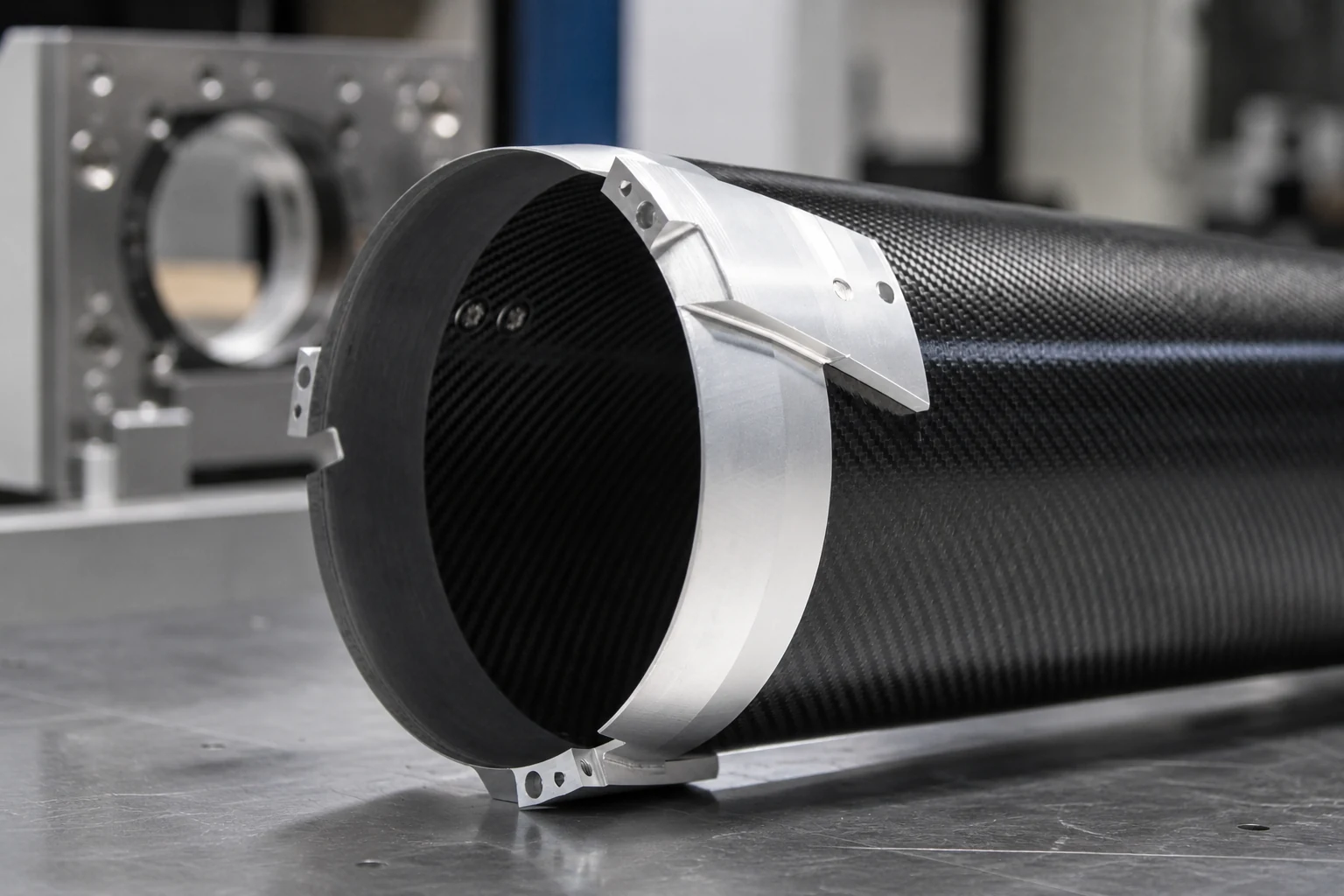 Large carbon fiber tube with a machined aluminum mounting interface