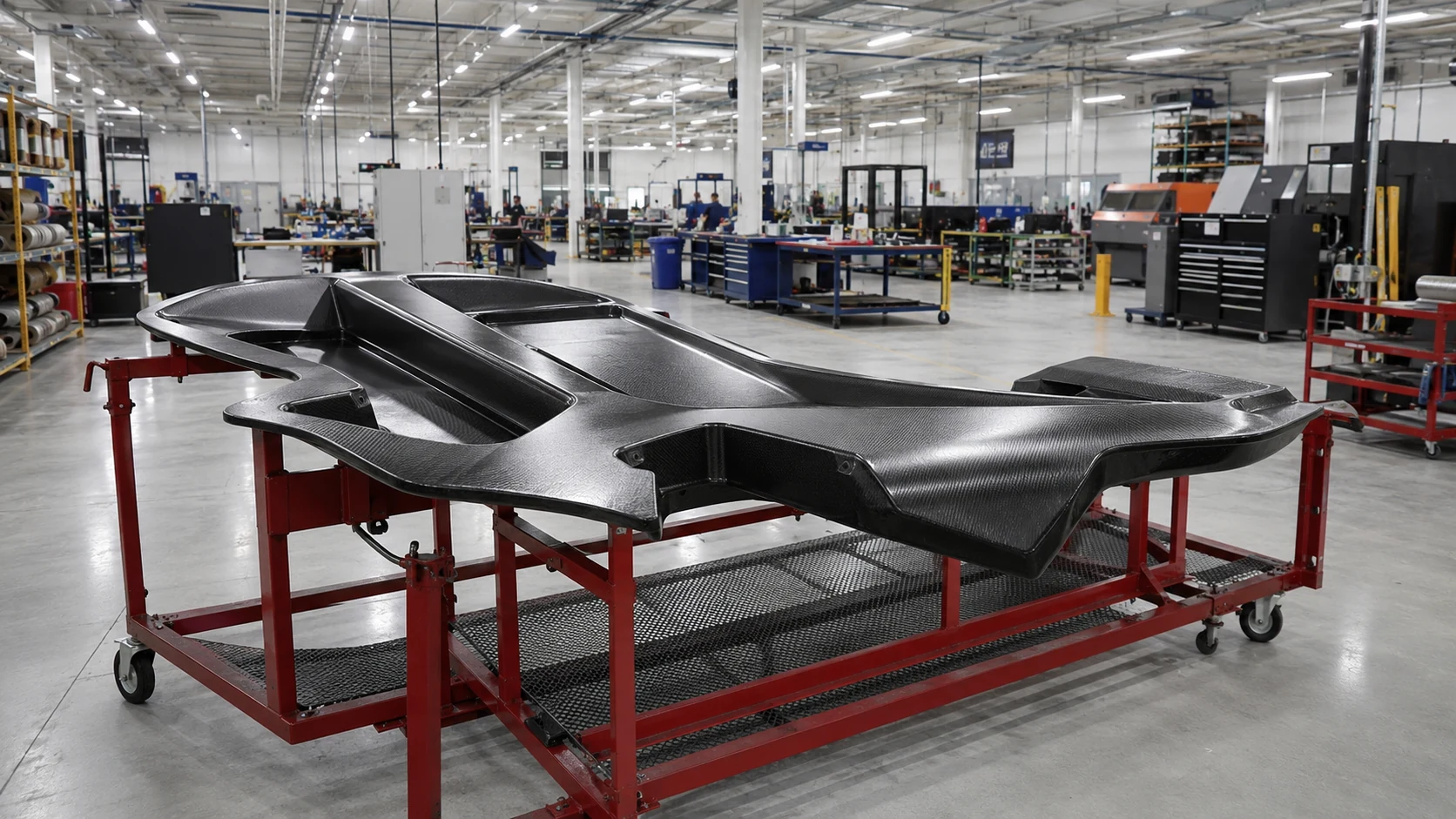 Large carbon fiber component prepared for production batch approval