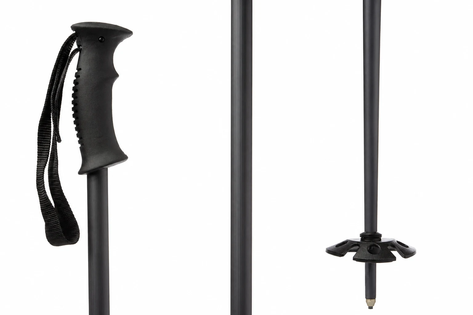 Pair of carbon fiber ski poles with grips, straps and baskets
