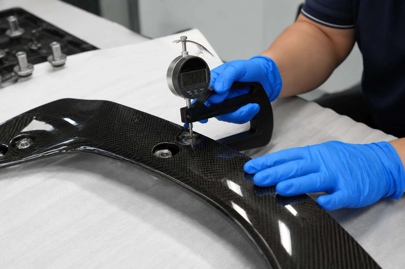 Dimensional inspection of machined carbon fiber plate features