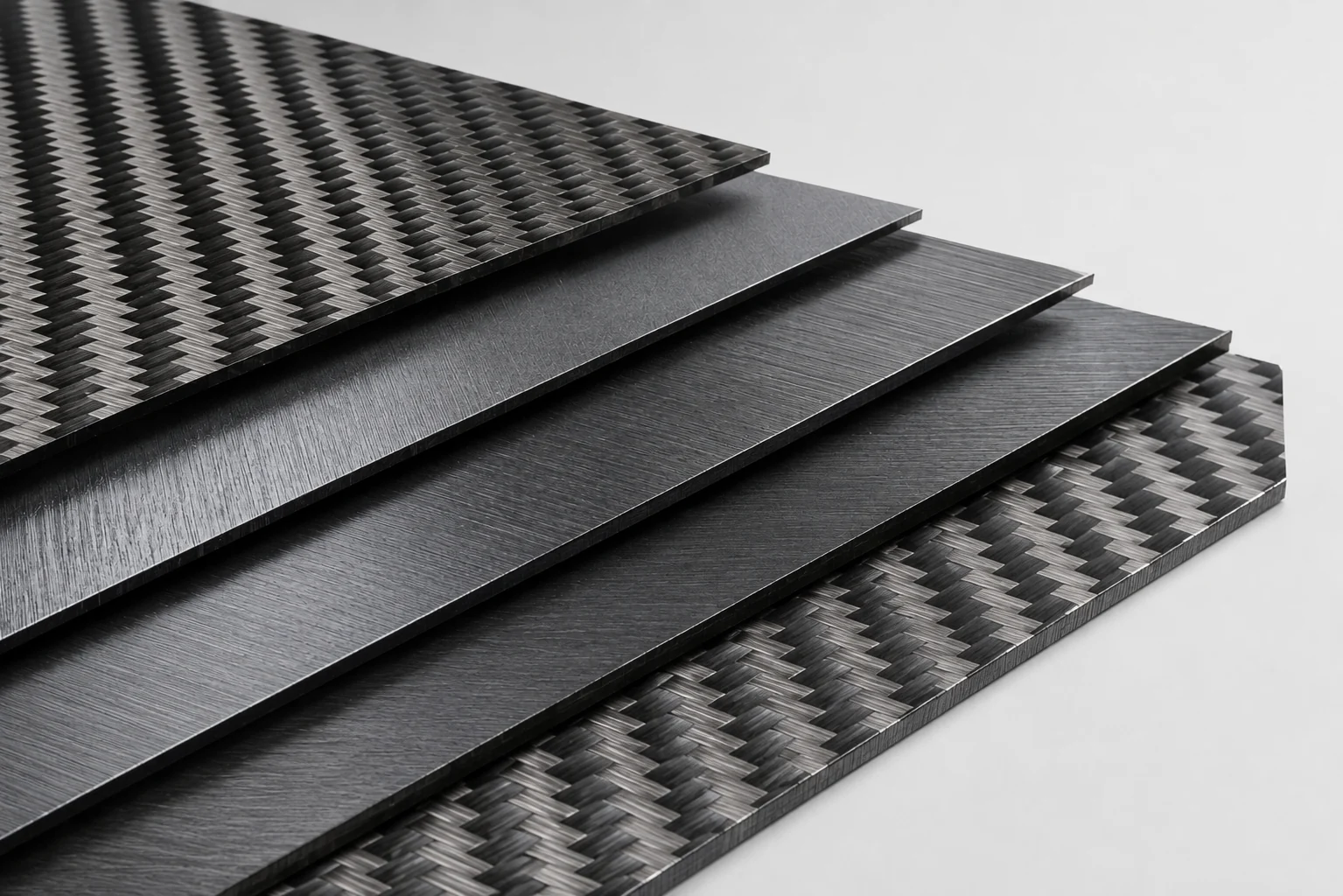 Carbon fiber material progressing from sheet form toward a finished part