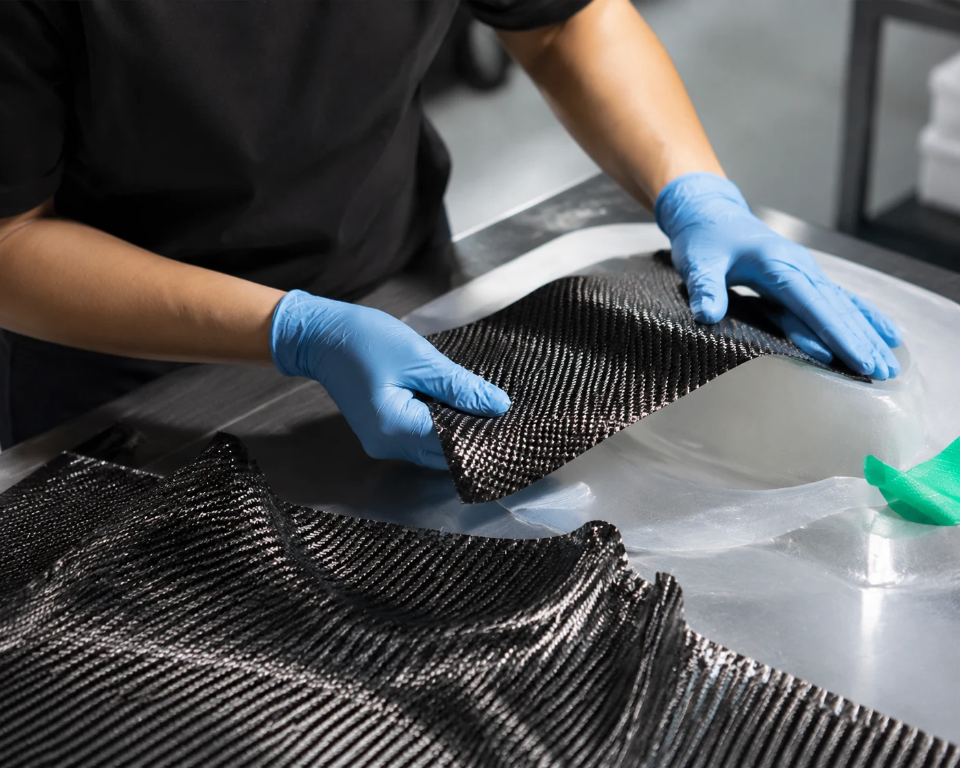 Uncured carbon fiber layup checked while correction is still possible