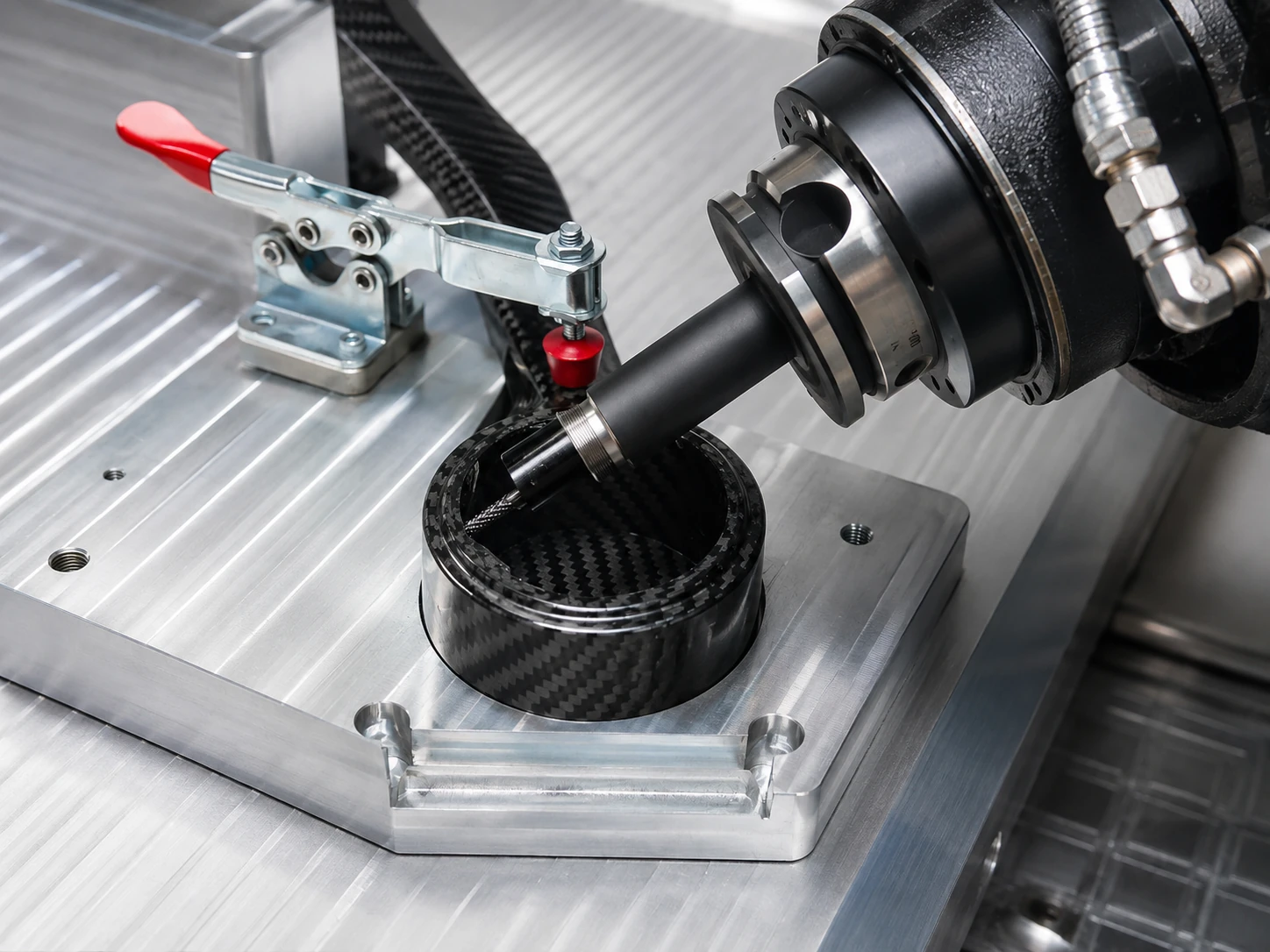 Controlled CNC correction applied to a formed carbon fiber component