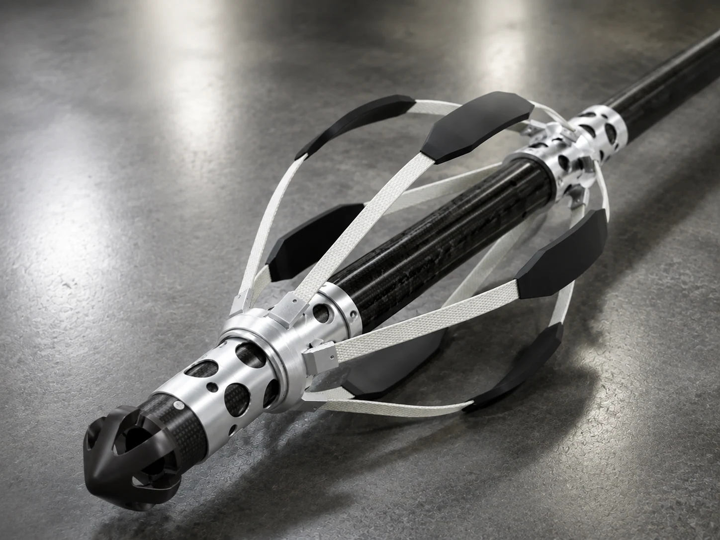 Carbon fiber robotic end effector with articulated joints and metal interfaces