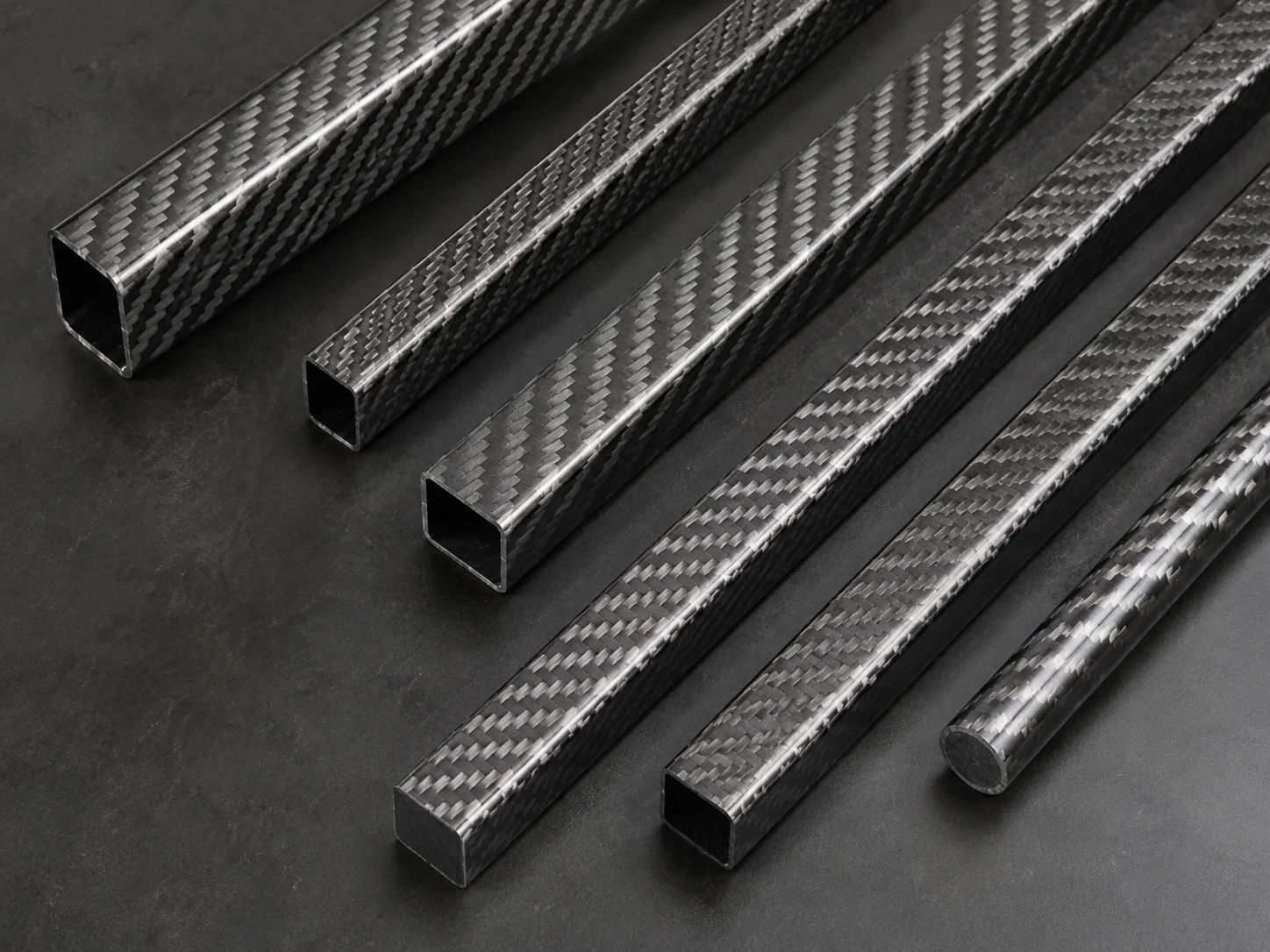 Solid carbon fiber rods and bars in several cross-sections