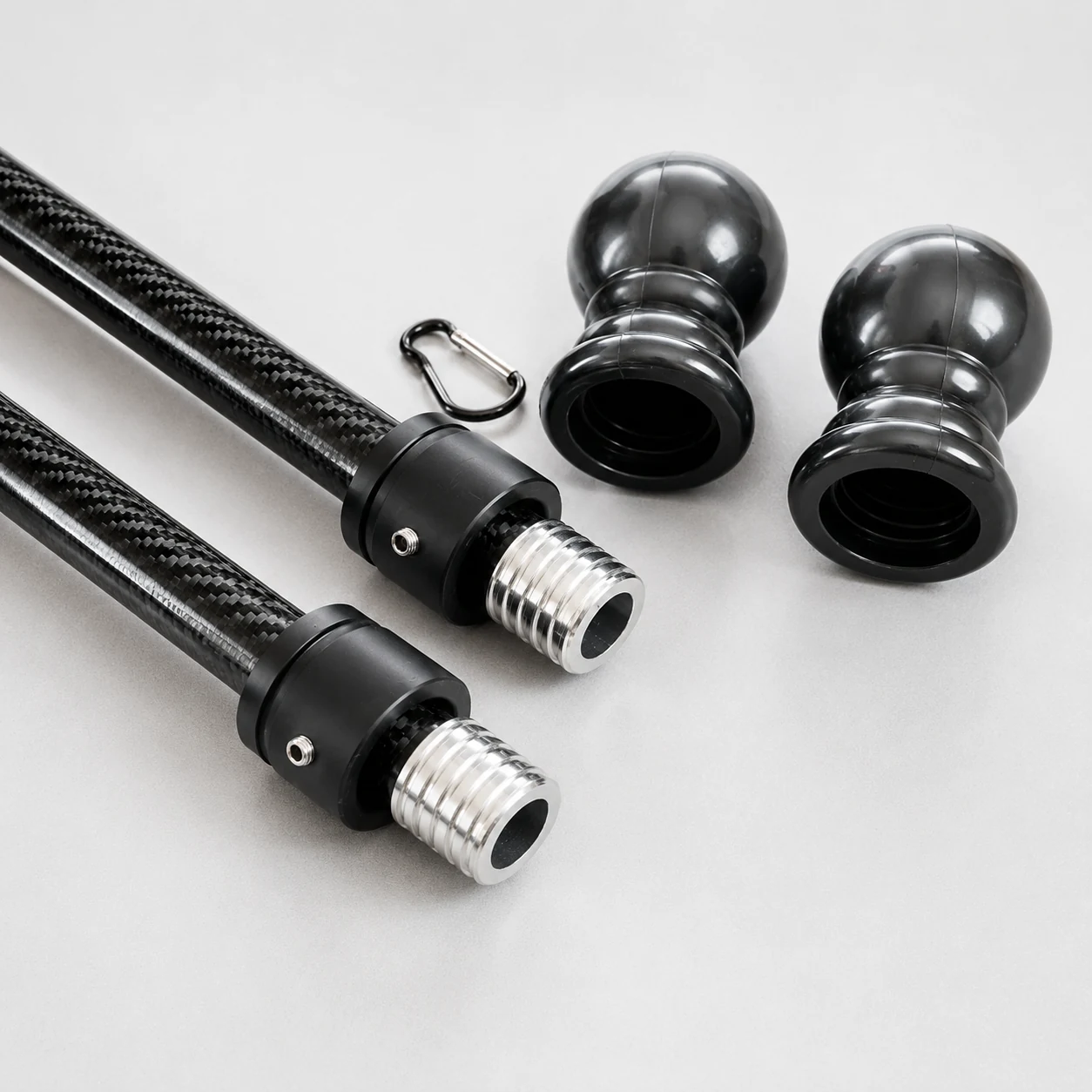 Carbon fiber tubes paired with threaded end fittings and sleeves