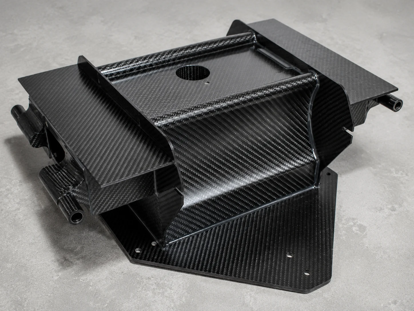 Finished carbon fiber component with formed walls, tubes, holes and interfaces