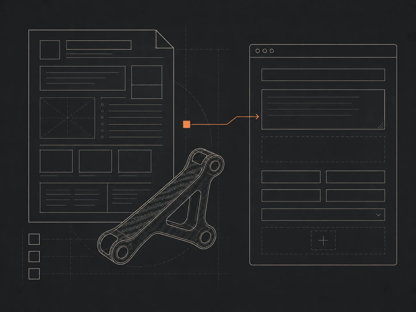 Line illustration of a written carbon fiber project summary entered through the form